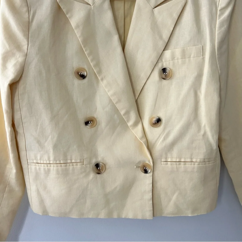Aqua Butter Yellow Double Breasted Cropped Blazer Jacket Size Small - Picture 4 of 11